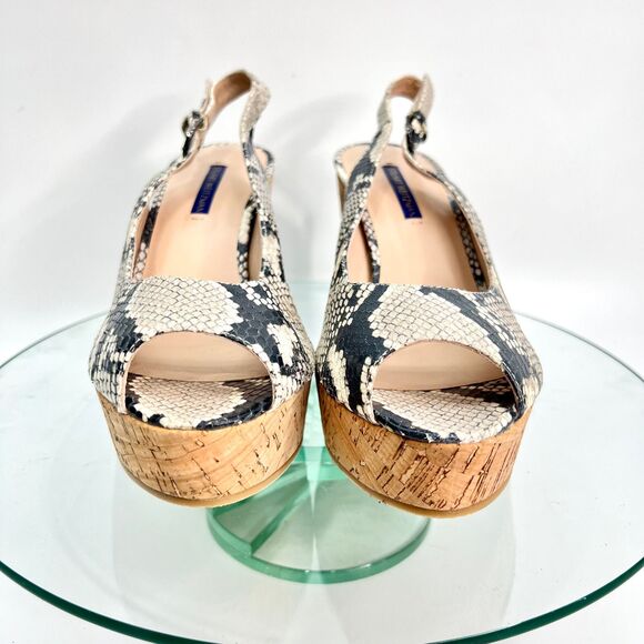 Stuart Weitzman Jean Slingback Wedge Sandals Cork Snake Print Peep Toe - Picture 4 of 10